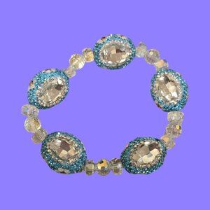 Chunky Baby Blue Rhinestone Bracelet~AB crystal spacer beads~ 7 inches handmade